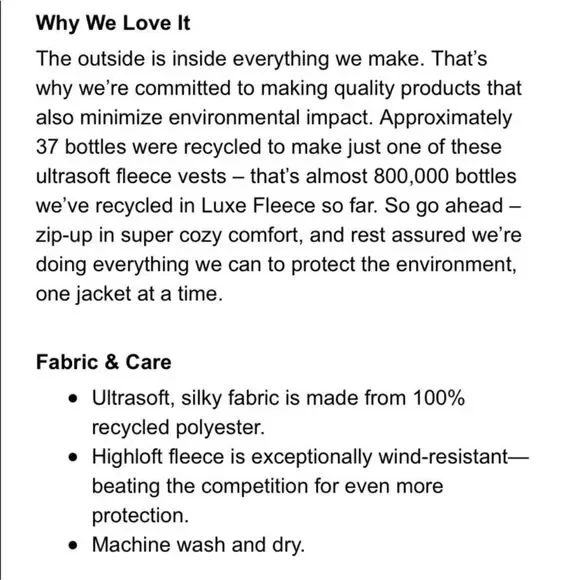 L.L. Bean Luxe Fleece Long Vest in Black NEW Size XS - Picture 9 of 9